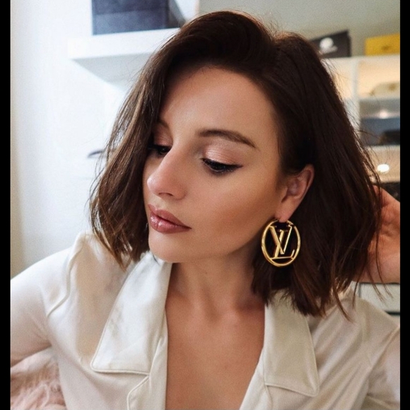 Private Label Jewelry - Gold Fashion Logo Hoop Pierced Earrings 2 sizes